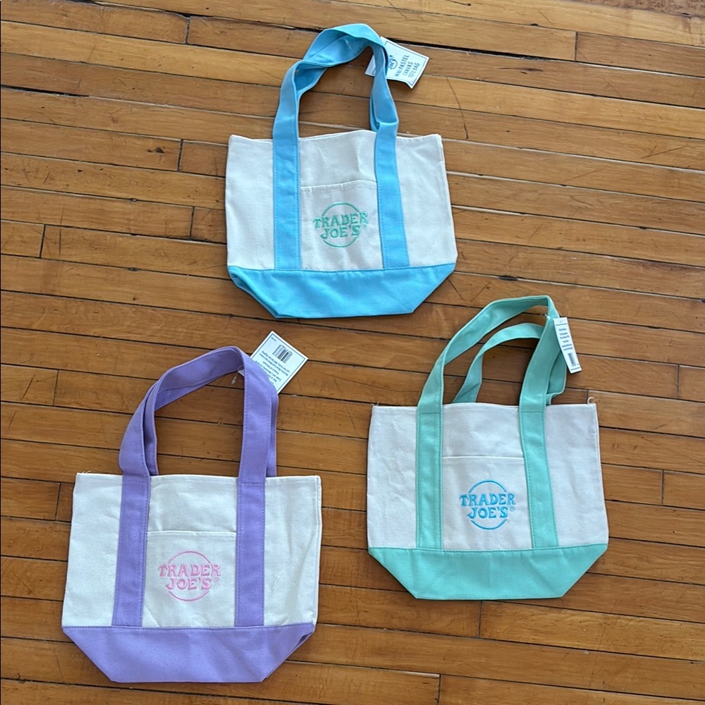 Trader Joe’s Limited Edition Canvas Tote Bag Set - Blue, Purple, Green
